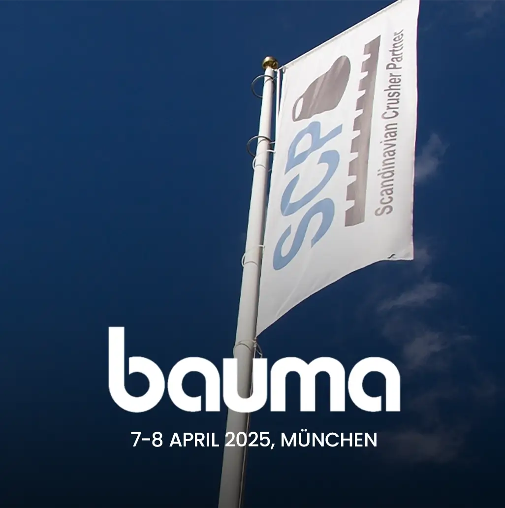 SCP flag with Bauma logo and event details below